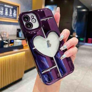 For iPhone 12 Electroplating 3D Hollow Love TPU Phone Case(Purple)