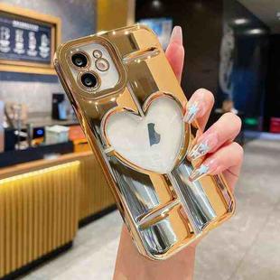 For iPhone 12 Electroplating 3D Hollow Love TPU Phone Case(Gold)