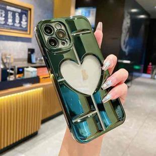 For iPhone 12 Pro Electroplating 3D Hollow Love TPU Phone Case(Dark Green)