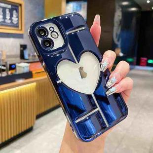 For iPhone 11 Electroplating 3D Hollow Love TPU Phone Case(Dark Blue)