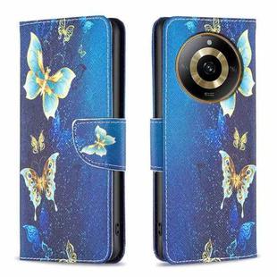 For  Realme 11 4G Colored Drawing Pattern Leather Phone Case(Gold Butterfly)