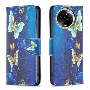 For Realme 11 5G Colored Drawing Pattern Leather Phone Case(Gold Butterfly)