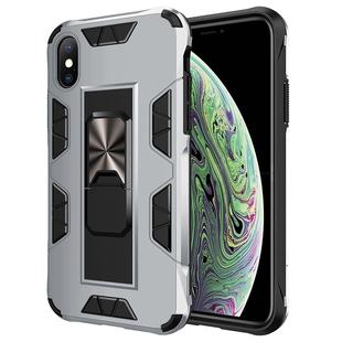 For iPhone XS / X Armor Shockproof TPU + PC Magnetic Protective Case with Invisible Holder(Silver)