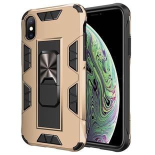 For iPhone XS / X Armor Shockproof TPU + PC Magnetic Protective Case with Invisible Holder(Gold)
