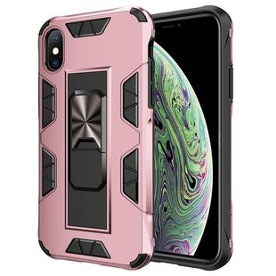 For iPhone XS / X Armor Shockproof TPU + PC Magnetic Protective Case with Invisible Holder(Rose Gold)
