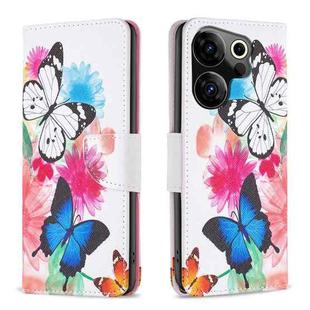 For Tecno Camon 20 Premier Colored Drawing Pattern Leather Phone Case(Butterflies)