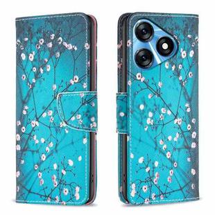 For Tecno Spark 10 4G Colored Drawing Pattern Leather Phone Case(Plum Blossom)