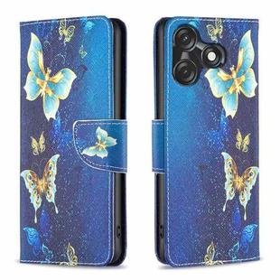 For Tecno Spark 10C Colored Drawing Pattern Leather Phone Case(Gold Butterfly)