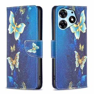 For Tecno Spark 10 Pro Colored Drawing Pattern Leather Phone Case(Gold Butterfly)