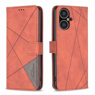 For Tecno Pova Neo 3 Magnetic Buckle Rhombus Texture Leather Phone Case(Brown)