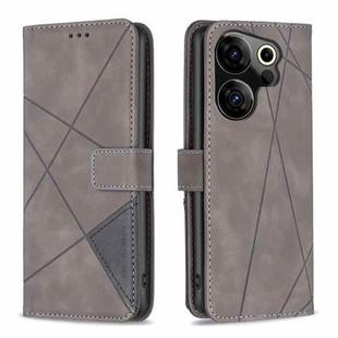 For Tecno Camon 20 Premier Magnetic Buckle Rhombus Texture Leather Phone Case(Grey)