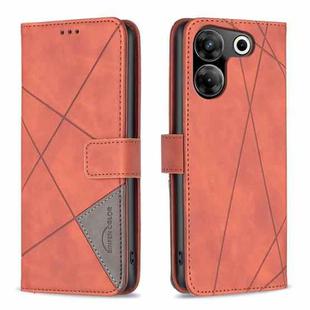 For Tecno Camon 20 Pro 5G Magnetic Buckle Rhombus Texture Leather Phone Case(Brown)