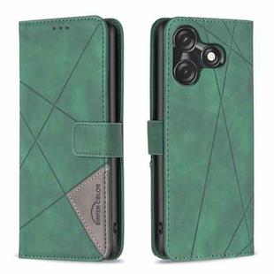 For Tecno Spark 10C Magnetic Buckle Rhombus Texture Leather Phone Case(Green)