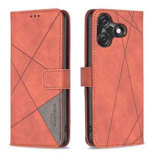 For Tecno Spark 10C Magnetic Buckle Rhombus Texture Leather Phone Case(Brown)