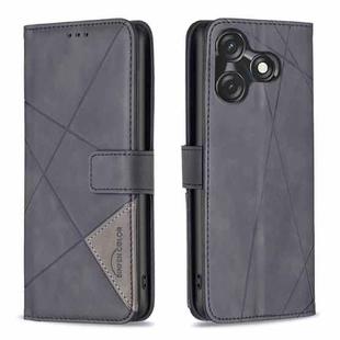 For Tecno Spark 10C Magnetic Buckle Rhombus Texture Leather Phone Case(Black)