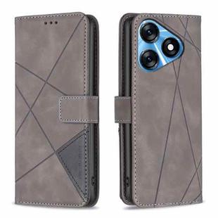 For Tecno Spark 10 4G Magnetic Buckle Rhombus Texture Leather Phone Case(Grey)