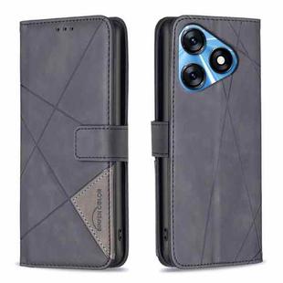 For Tecno Spark 10 4G Magnetic Buckle Rhombus Texture Leather Phone Case(Black)