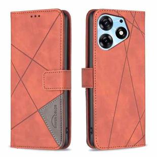 For Tecno Spark 10 Pro Magnetic Buckle Rhombus Texture Leather Phone Case(Brown)