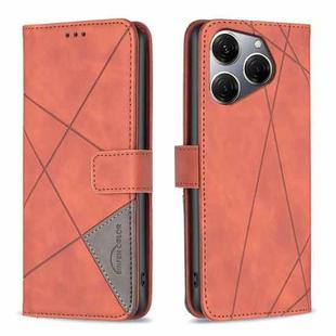 For Tecno Spark 20 Pro Magnetic Buckle Rhombus Texture Leather Phone Case(Brown)