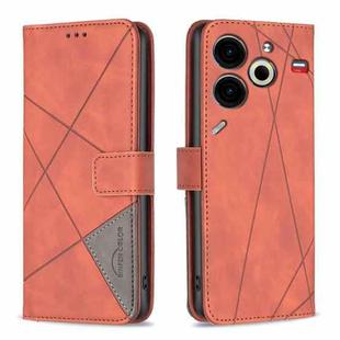 For Tecno Pova 6 Neo Magnetic Buckle Rhombus Texture Leather Phone Case(Brown)