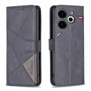 For Tecno Pova 6 Neo Magnetic Buckle Rhombus Texture Leather Phone Case(Black)