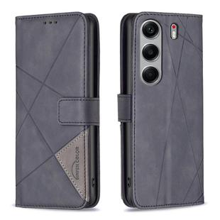 For Tecno Camon 40 Pro 5G Magnetic Buckle Rhombus Texture Leather Phone Case(Black)