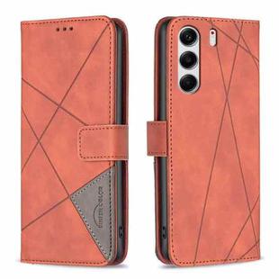 For Tecno Camon 40 Pro 4G Magnetic Buckle Rhombus Texture Leather Phone Case(Brown)