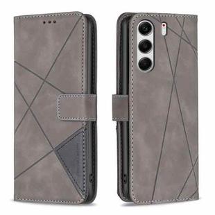 For Tecno Camon 40 Pro 4G Magnetic Buckle Rhombus Texture Leather Phone Case(Grey)
