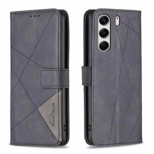 For Tecno Camon 40 Pro 4G Magnetic Buckle Rhombus Texture Leather Phone Case(Black)