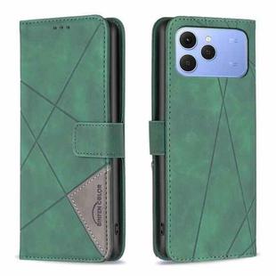 For Tecno Spark 40 4G Magnetic Buckle Rhombus Texture Leather Phone Case(Green)