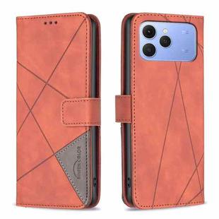 For Tecno Spark 40 4G Magnetic Buckle Rhombus Texture Leather Phone Case(Brown)