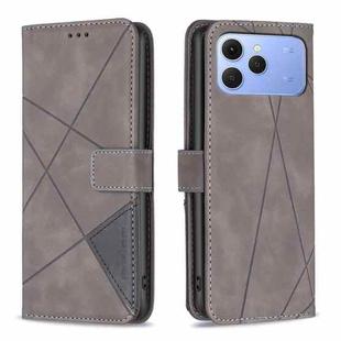For Tecno Spark 40 4G Magnetic Buckle Rhombus Texture Leather Phone Case(Grey)