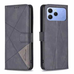 For Tecno Spark 40 4G Magnetic Buckle Rhombus Texture Leather Phone Case(Black)