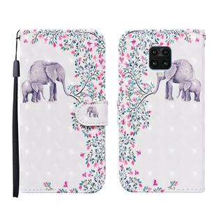 For Xiaomi Redmi Note 9S 3D Painted Pattern Horizontal Flip Leather Case with Holder & Wallet & Card slot & Lanyard(Flower Elephant)