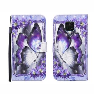 For Xiaomi Redmi Note 9S 3D Painted Pattern Horizontal Flip Leather Case with Holder & Wallet & Card slot & Lanyard(Purple Flower Butterfly)