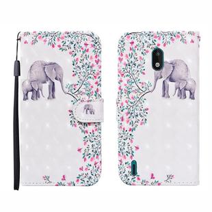 For Nokia 1.3 3D Painted Pattern Horizontal Flip Leather Case with Holder & Wallet & Card slot & Lanyard(Flower Elephant)