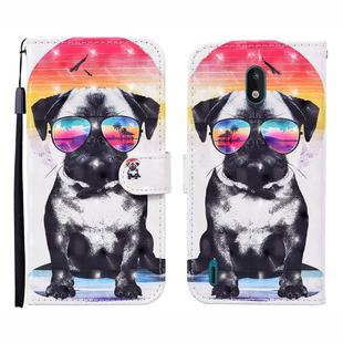 For Nokia 1.3 3D Painted Pattern Horizontal Flip Leather Case with Holder & Wallet & Card slot & Lanyard(Glasses Dog)