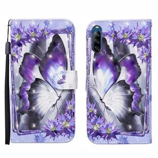 For Sony Xperia L4 3D Painted Pattern Horizontal Flip Leather Case with Holder & Wallet & Card slot & Lanyard(Purple Flower Butterfly)