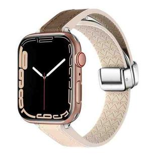 For Apple Watch SE 2023 44mm Magnetic Folding Leather Silicone Watch Band(Apricot Brown)