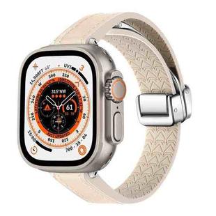 For Apple Watch Ultra 49mm Magnetic Folding Leather Silicone Watch Band(Apricot)