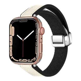 For Apple Watch Series 8 45mm Magnetic Folding Leather Silicone Watch Band(Starlight White)