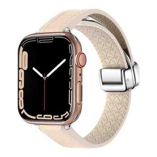 For Apple Watch Series 7 45mm Magnetic Folding Leather Silicone Watch Band(Apricot)