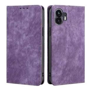 For Nothing Phone 2 RFID Anti-theft Brush Magnetic Leather Phone Case(Purple)