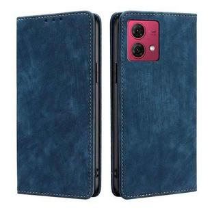 For Motorola Moto G84 5G RFID Anti-theft Brush Magnetic Leather Phone Case(Blue)