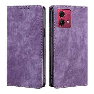 For Motorola Moto G84 5G RFID Anti-theft Brush Magnetic Leather Phone Case(Purple)