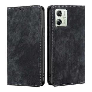 For Motorola Moto G54 5G EU Edition RFID Anti-theft Brush Magnetic Leather Phone Case(Black)