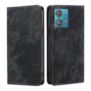 For Motorola Edge 40 Neo 5G RFID Anti-theft Brush Magnetic Leather Phone Case(Black)
