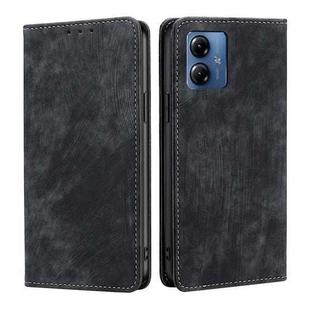 For Motorola Moto G14 4G RFID Anti-theft Brush Magnetic Leather Phone Case(Black)