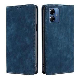 For Motorola Moto G14 4G RFID Anti-theft Brush Magnetic Leather Phone Case(Blue)