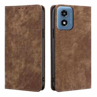 For Motorola Moto G Play 4G 2024 RFID Anti-theft Brush Magnetic Leather Phone Case(Brown)